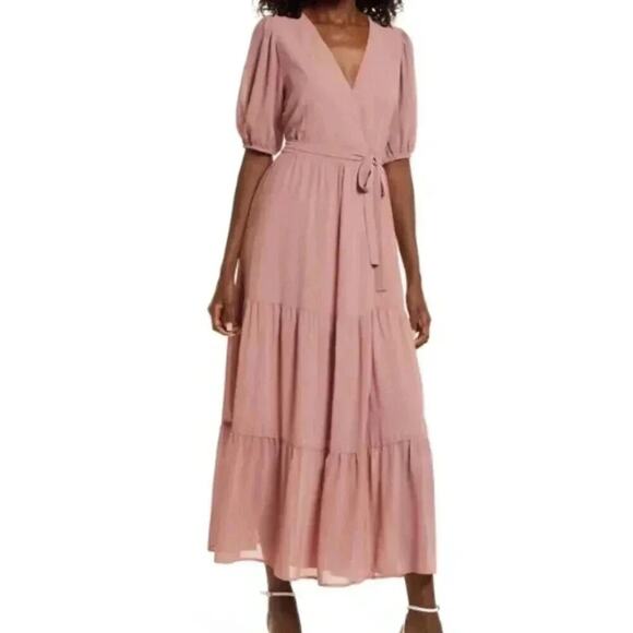 CHARLES HENRY l Tiered Wrap Dress ShopStyle Mauve Size Medium - Picture 1 of 6
